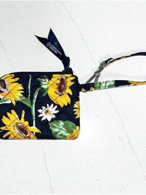 NWOT Vera Bradley Clip & Zip Mini Pouch Wristlet Wallet Sunflowers